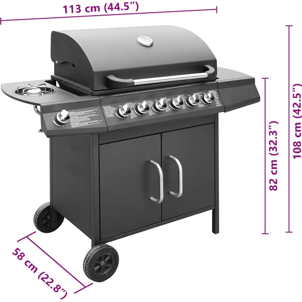 vidaXL Gasbarbecue 6+1 kookzone zwart