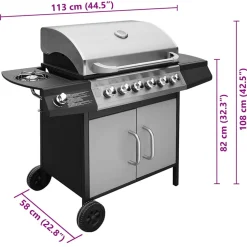vidaXL Gasbarbecue 6+1 kookzone zwart en zilver