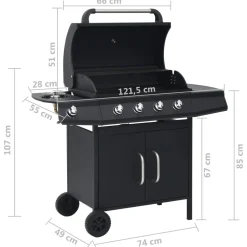 vidaXL Gasbarbecue 4+1 kookzone staal zwart