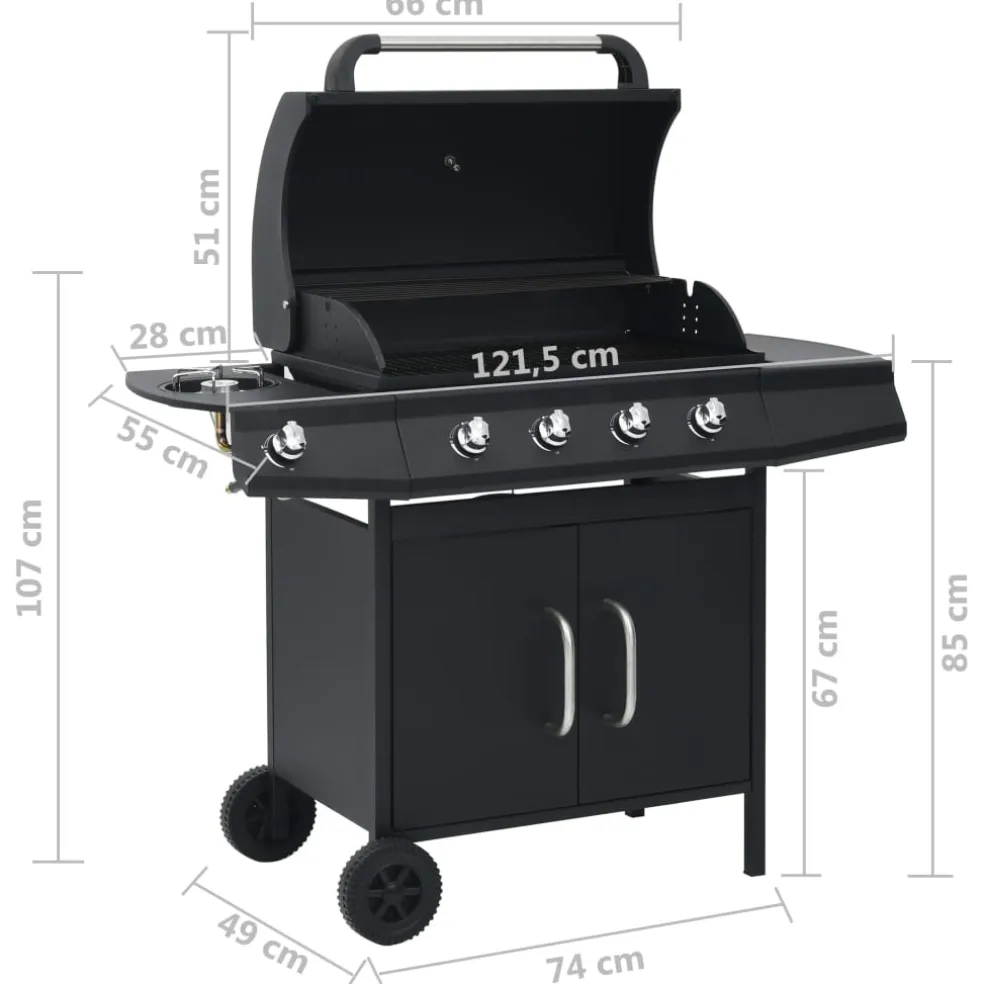 vidaXL Gasbarbecue 4+1 kookzone staal zwart
