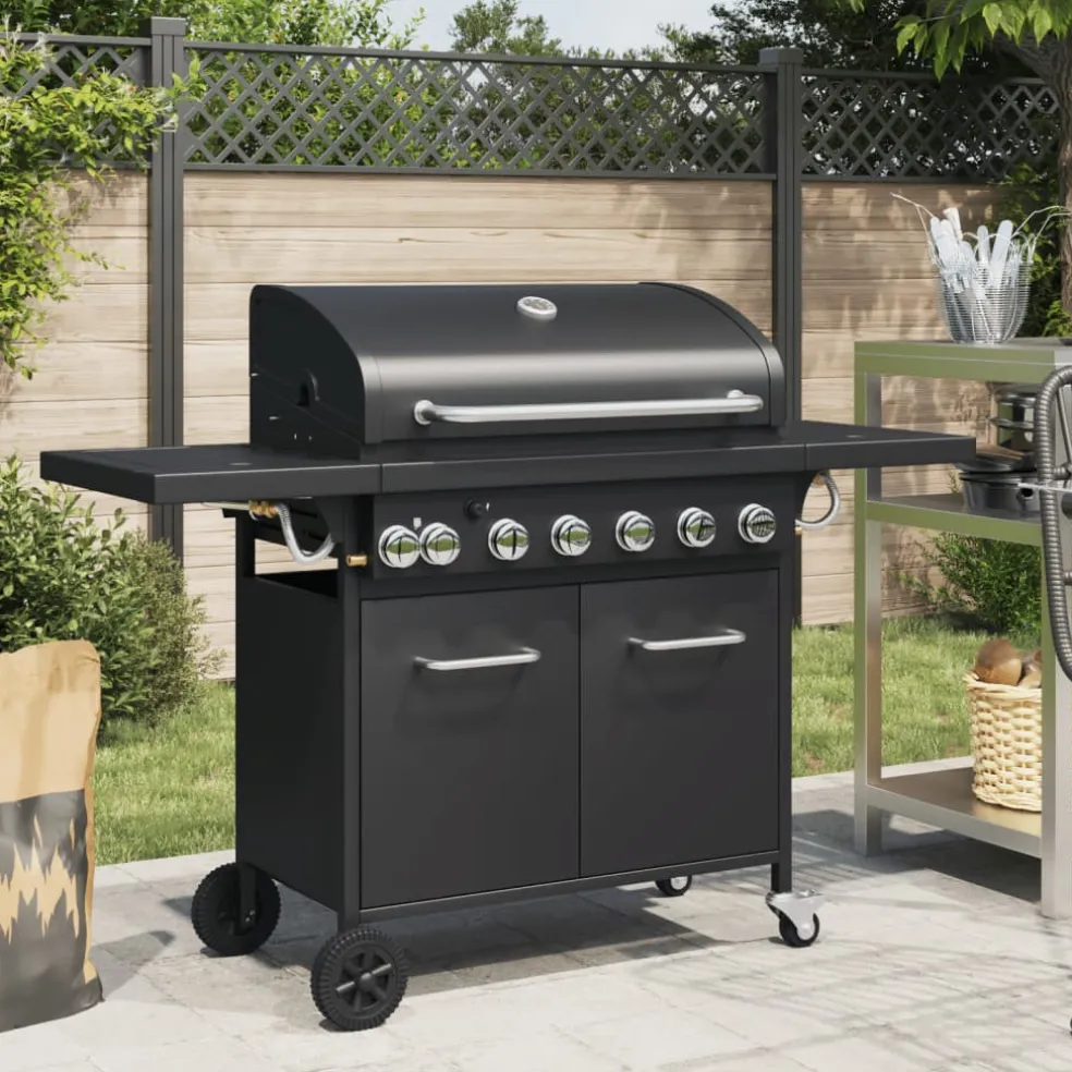 vidaXL Gasbarbecue met 7 branders gepoedercoat staal zwart