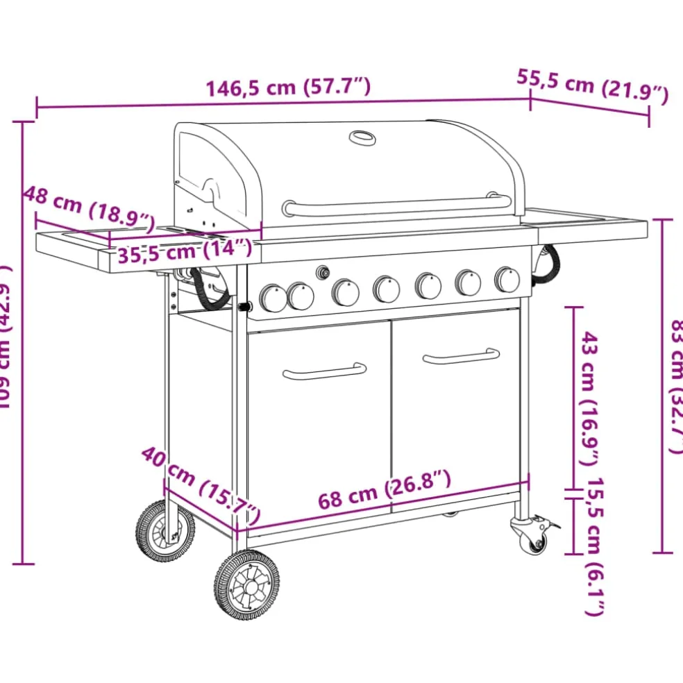 vidaXL Gasbarbecue met 7 branders gepoedercoat staal zwart