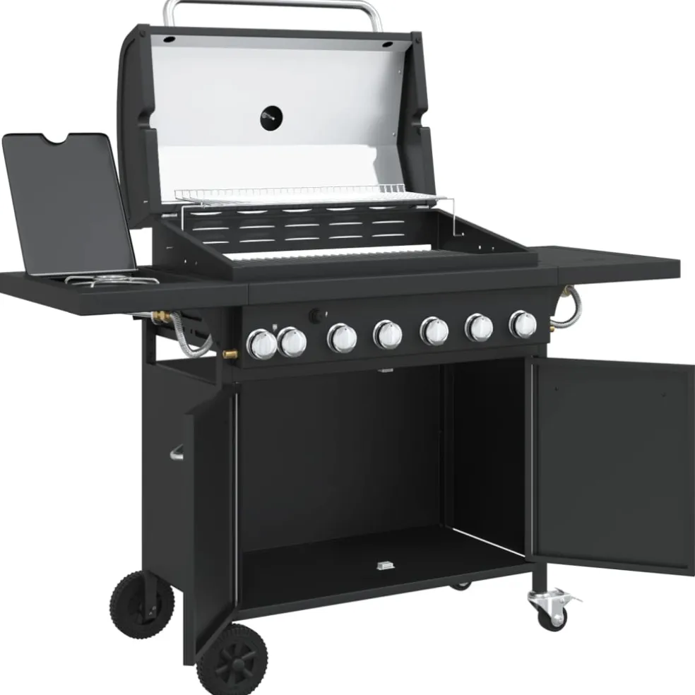 vidaXL Gasbarbecue met 7 branders gepoedercoat staal zwart