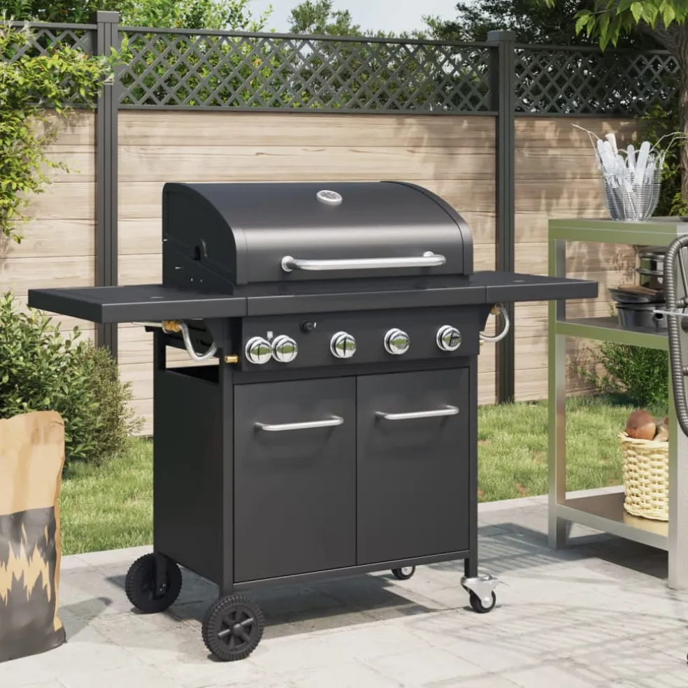 vidaXL Gasbarbecue met 5 branders gepoedercoat staal zwart
