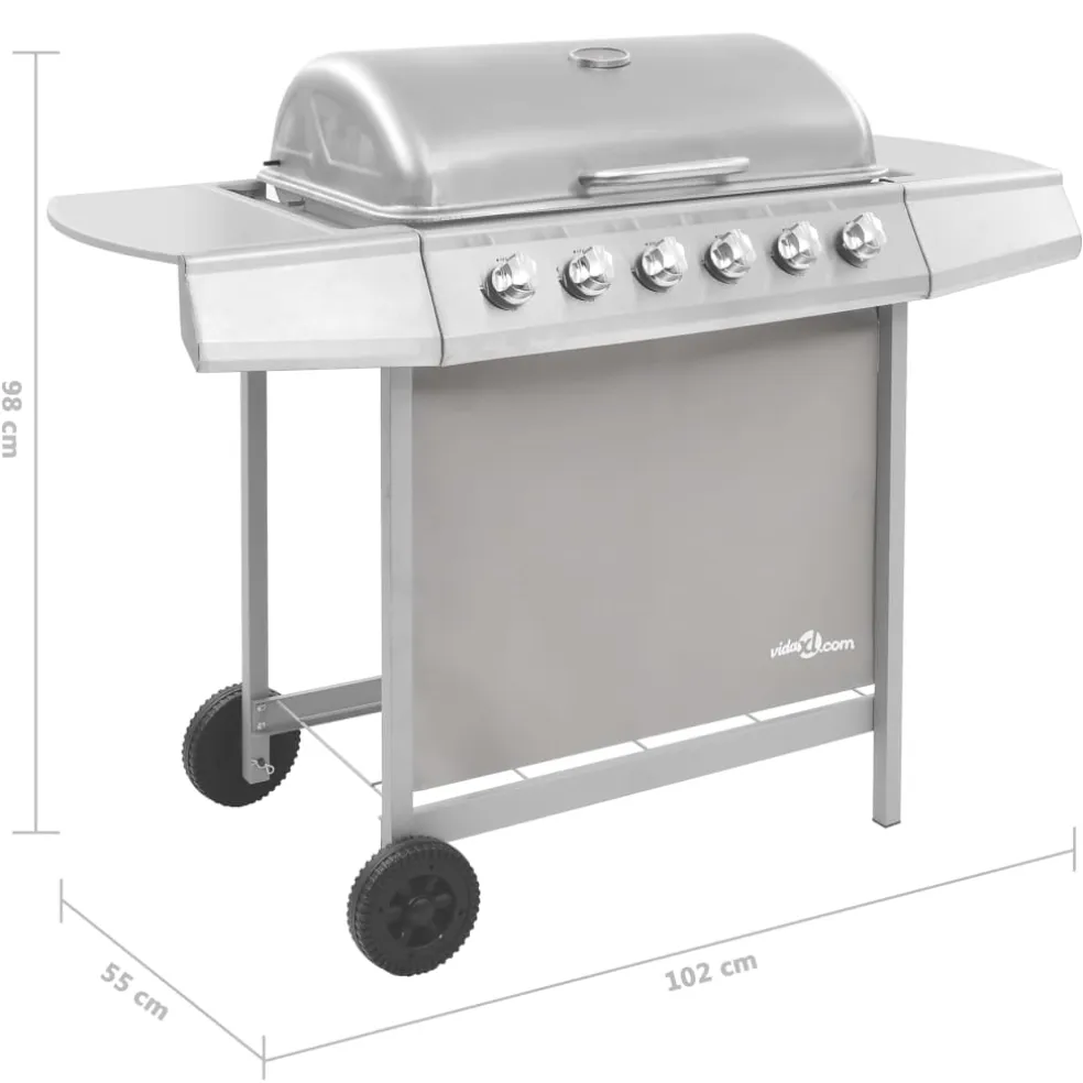 vidaXL Gasbarbecue met 6 branders zilverkleurig