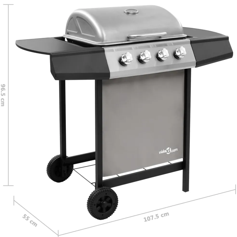 vidaXL Gasbarbecue met 4 branders zwart en zilverkleurig