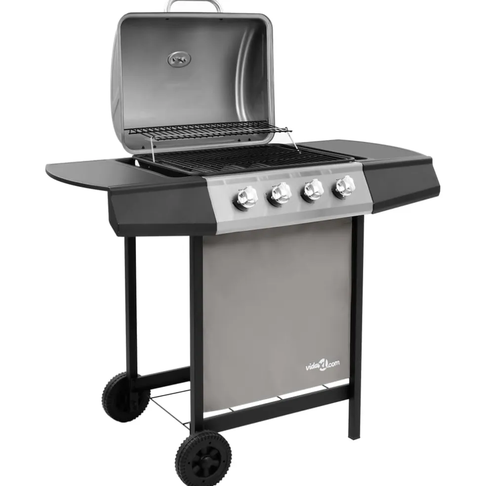 vidaXL Gasbarbecue met 4 branders zwart en zilverkleurig