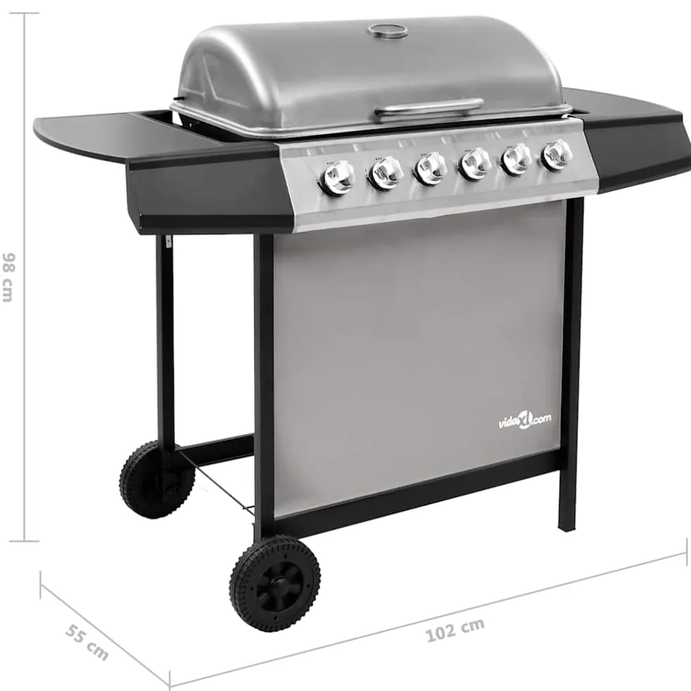 vidaXL Gasbarbecue met 6 branders zwart en zilverkleurig