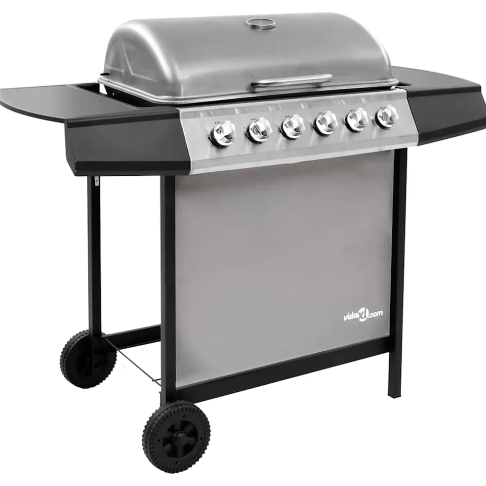 vidaXL Gasbarbecue met 6 branders zwart en zilverkleurig