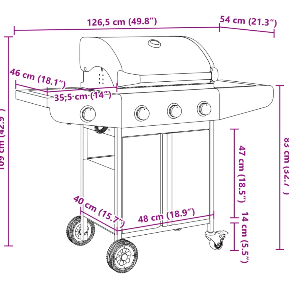 vidaXL Gasbarbecue met 4 branders roestvrij staal zilverkleurig