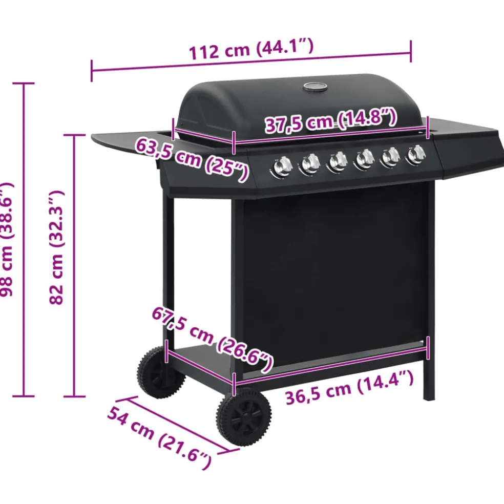 vidaXL Gasbarbecue met 6 kookzones staal zwart