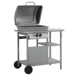 vidaXL Gasbarbecue met 3-laags zijtafel zwart en zilverkleurig