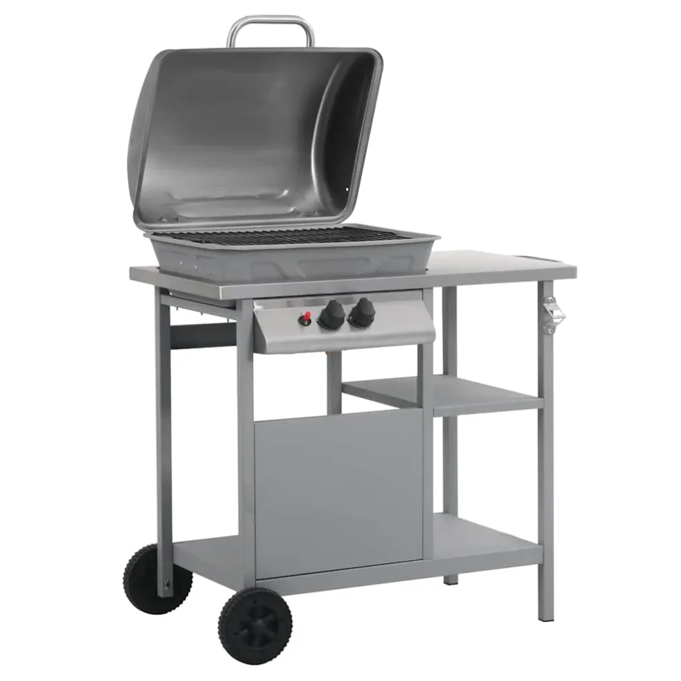 vidaXL Gasbarbecue met 3-laags zijtafel zwart en zilverkleurig