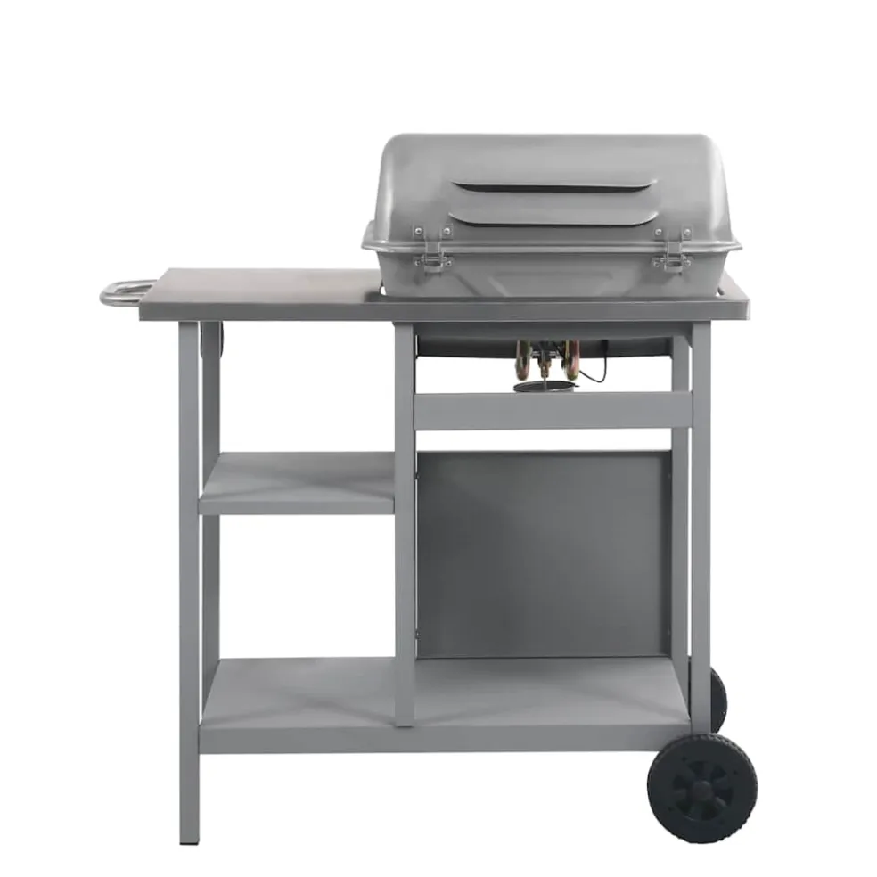 vidaXL Gasbarbecue met 3-laags zijtafel zwart en zilverkleurig
