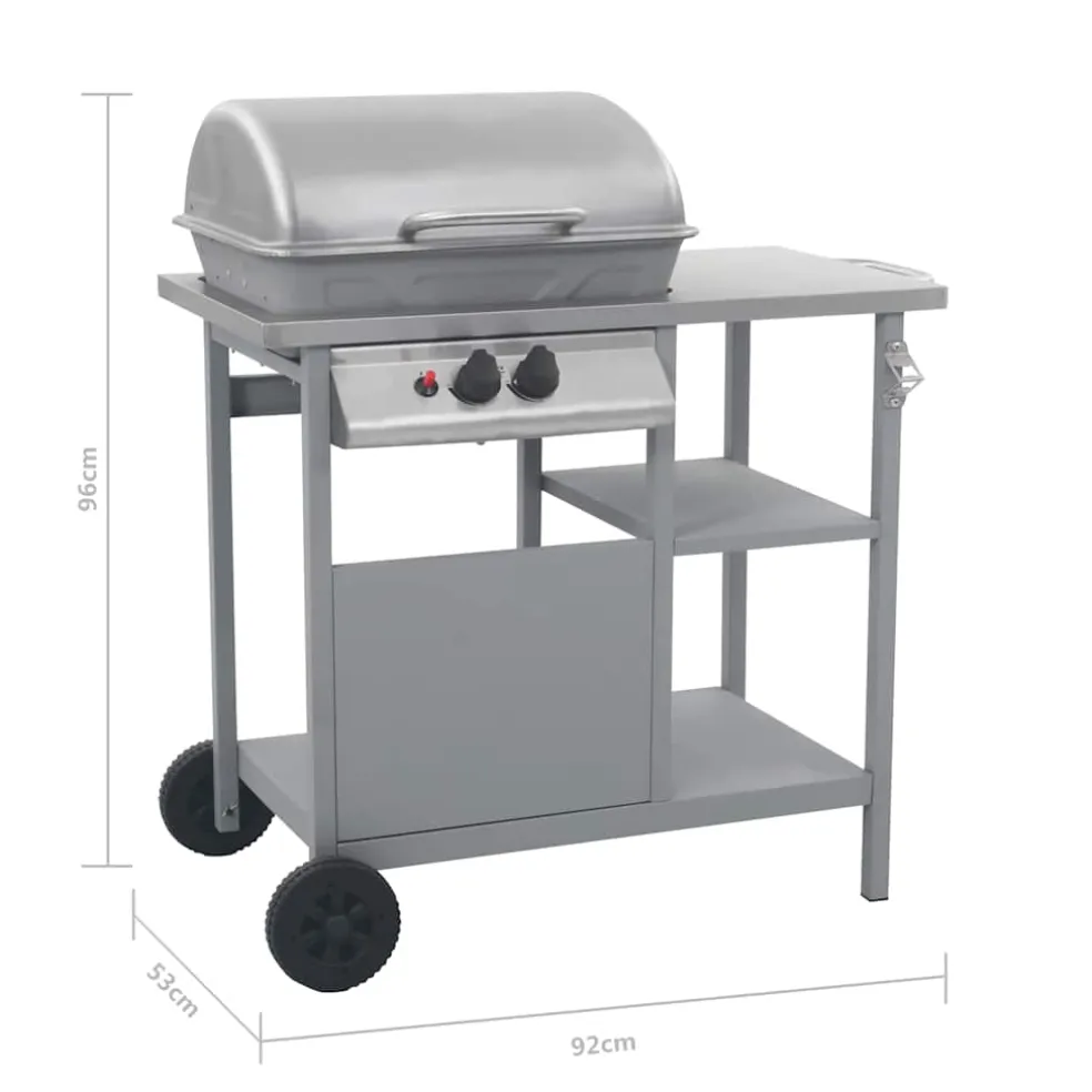 vidaXL Gasbarbecue met 3-laags zijtafel zwart en zilverkleurig