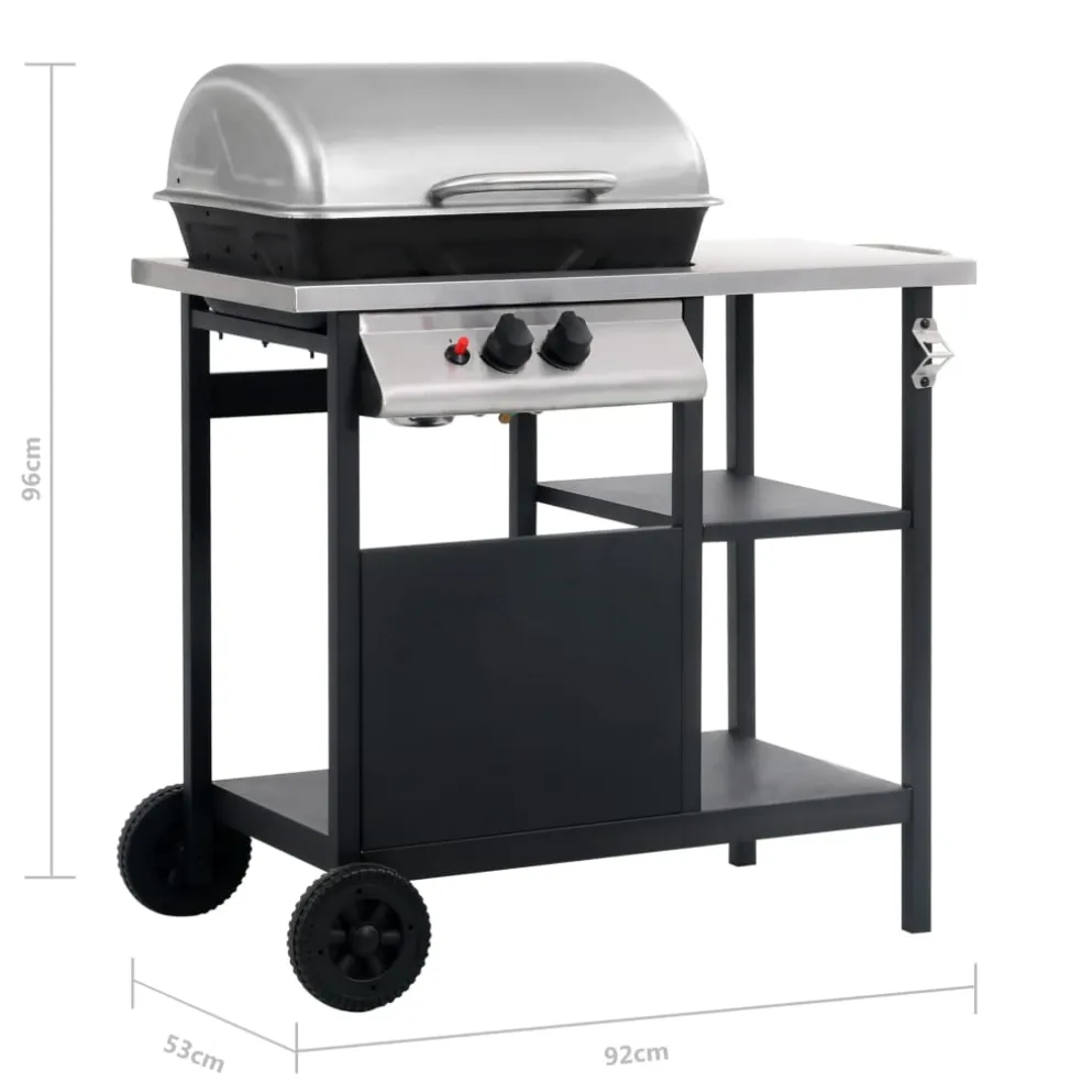 vidaXL Gasbarbecue met 3-laags zijtafel zwart en zilverkleurig