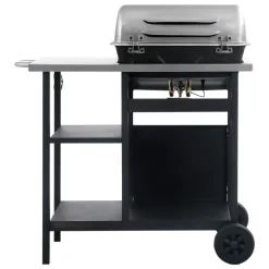 vidaXL Gasbarbecue met 3-laags zijtafel zwart en zilverkleurig