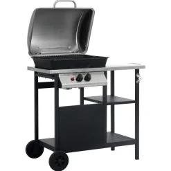 vidaXL Gasbarbecue met 3-laags zijtafel zwart en zilverkleurig