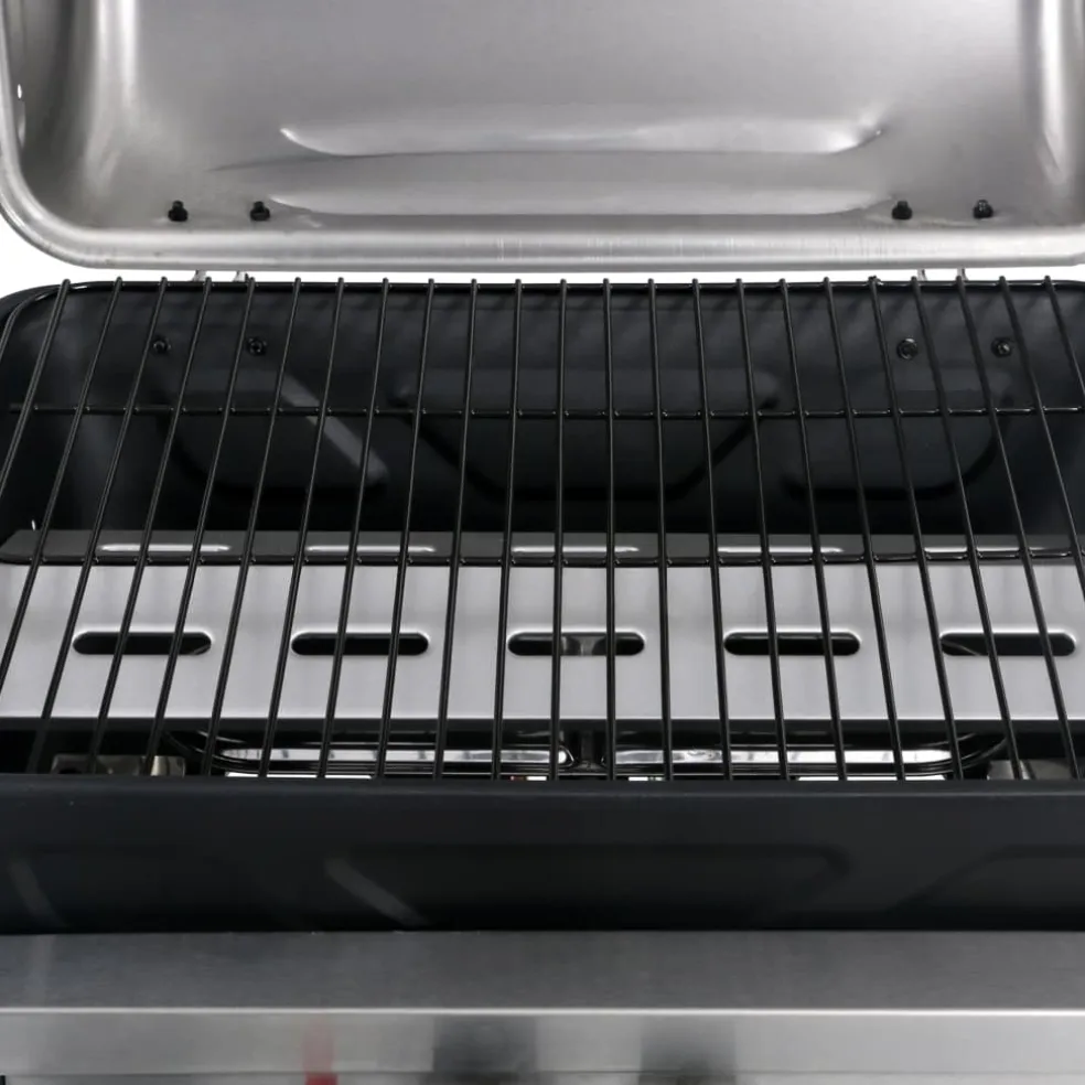 vidaXL Gasbarbecue met 3-laags zijtafel zwart en zilverkleurig