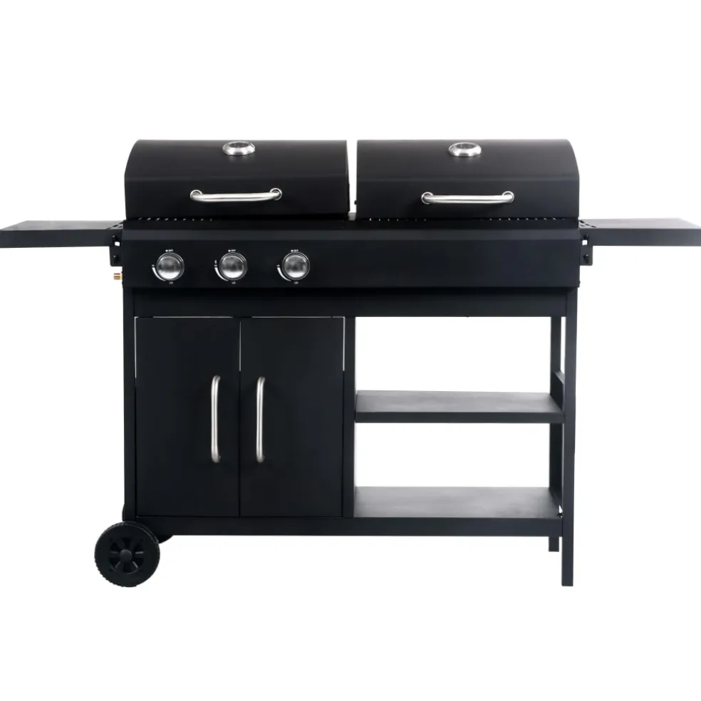 vidaXL Gas-/houtskoolbarbecue met 3 branders