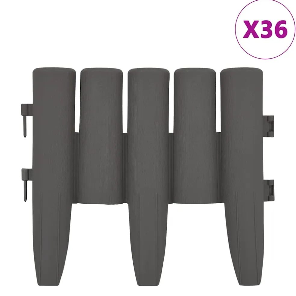 vidaXL Gazonranden 36 st 10 m PP grijs