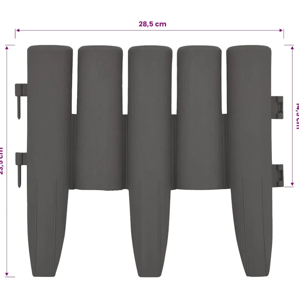 vidaXL Gazonranden 36 st 10 m PP grijs