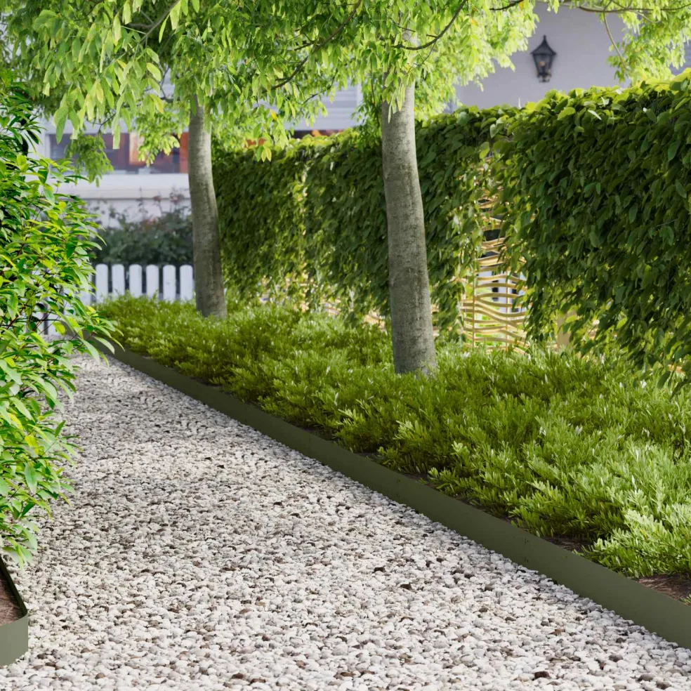 vidaXL Gazonrand 10 st 103 x 15 cm Staal Olijfgroen