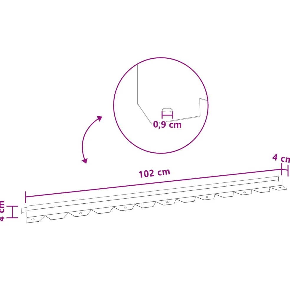 vidaXL Gazonrand 10 st 102 x 4 x 4 cm Staal Wit