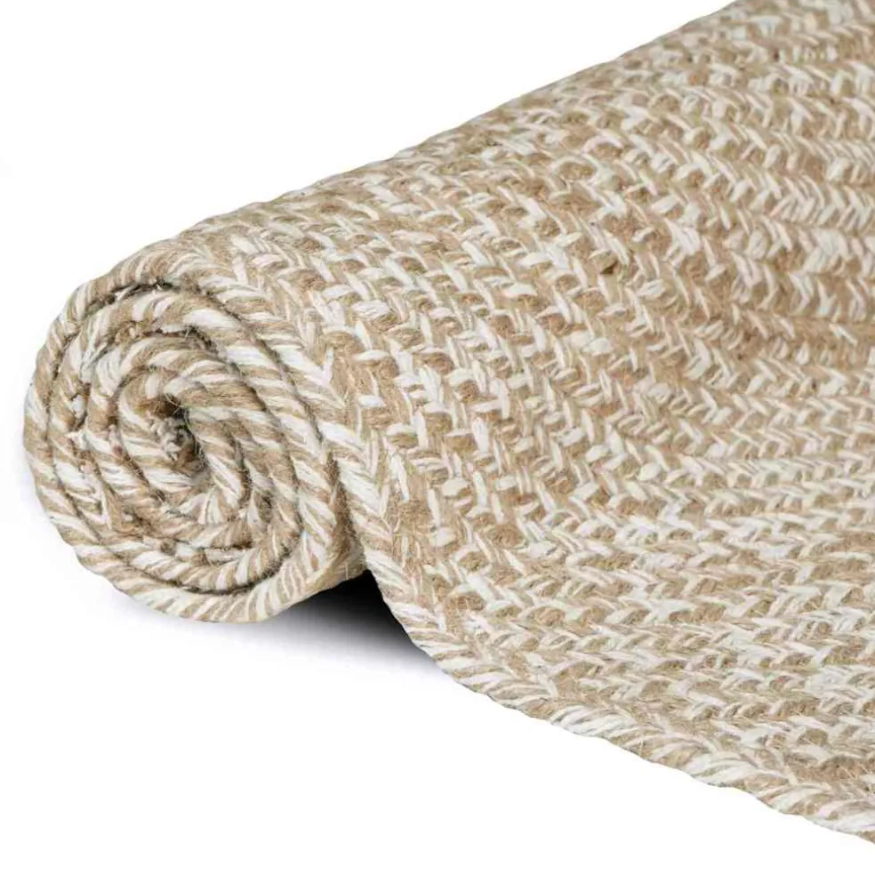 vidaXL Gebied Tapijt Natuurlijk en Wit 60 x 250 cm Jute