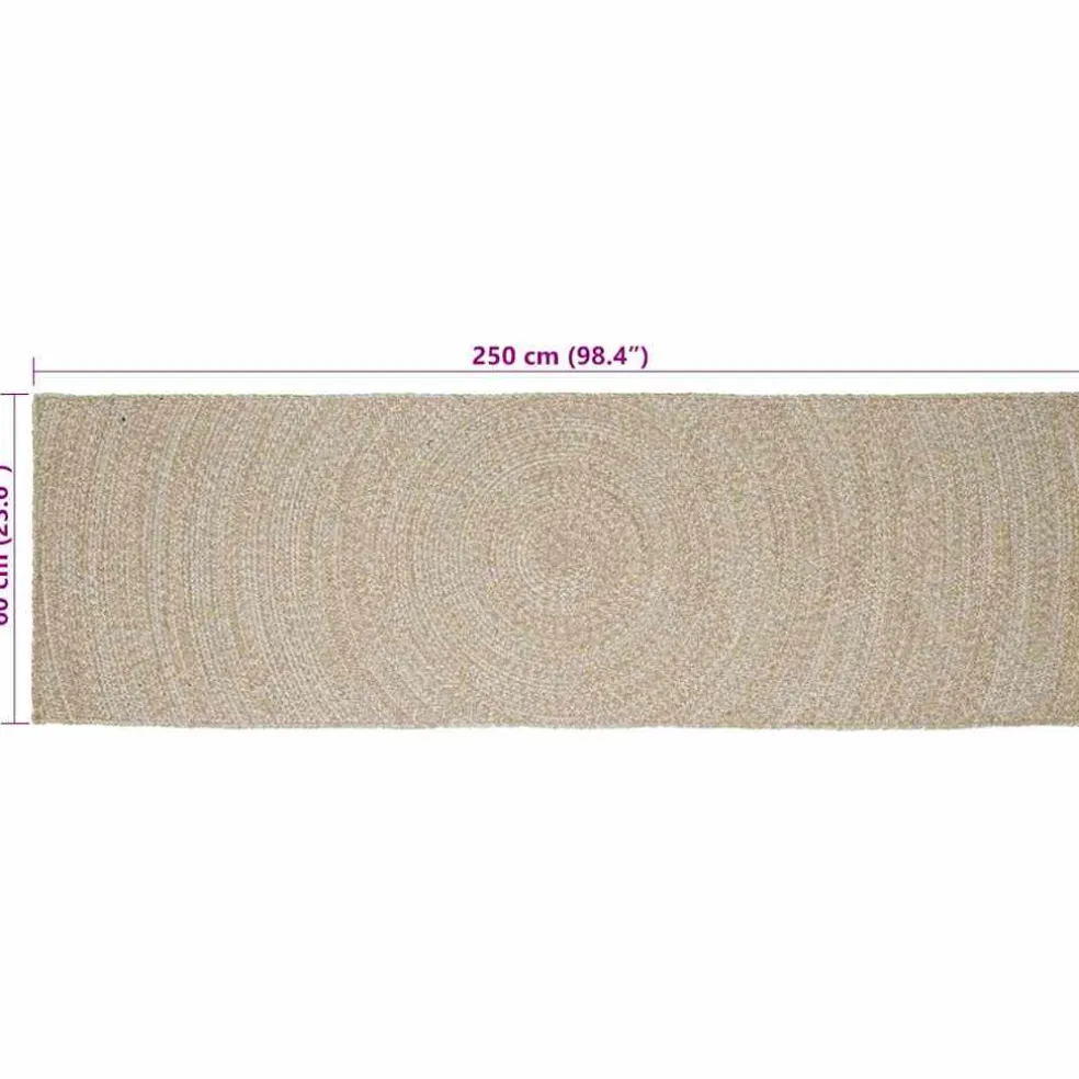 vidaXL Gebied Tapijt Natuurlijk en Wit 60 x 250 cm Jute