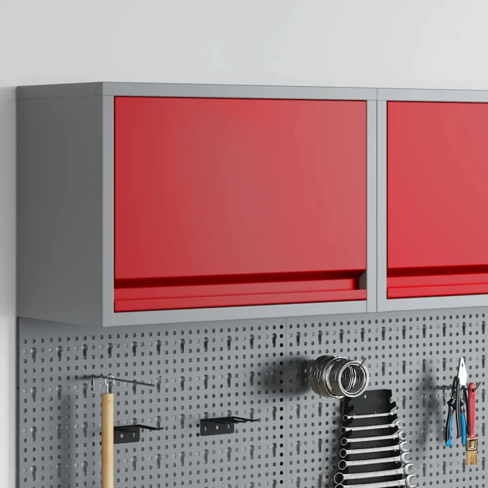 vidaXL Gereedschapskast met opslag Rood en Grijs 50 x 25 x 35 cm Staal