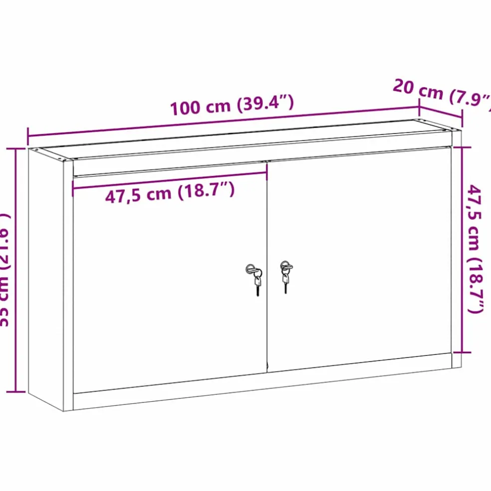 vidaXL Gereedschapskast met plank Zwart en Grijs 50 x 20 x 55 cm Staal