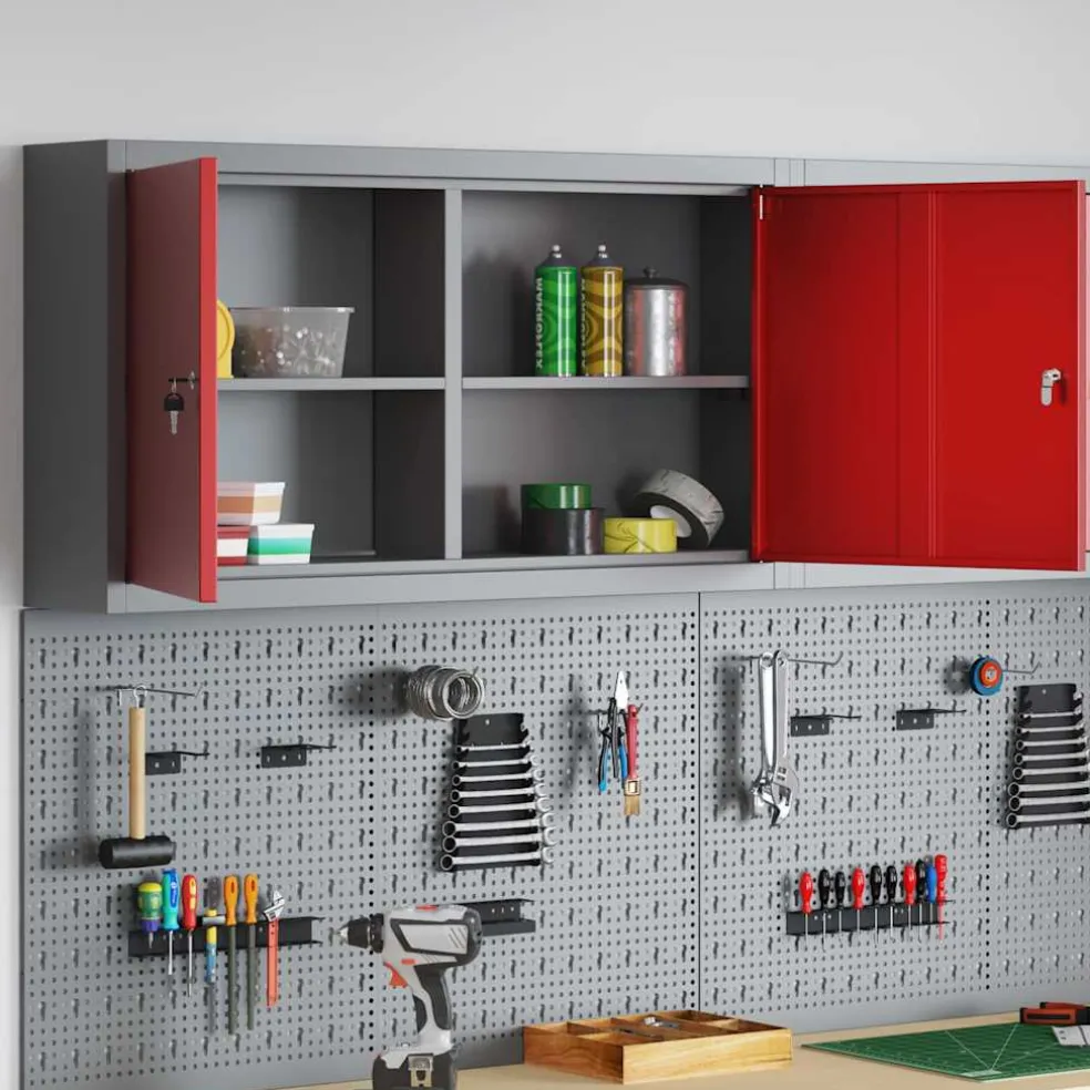 vidaXL Gereedschapskast met plank Zwart en Grijs 50 x 20 x 55 cm Staal