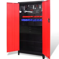 vidaXL Gereedschapskast met kist 90x40x180 cm staal rood en zwart