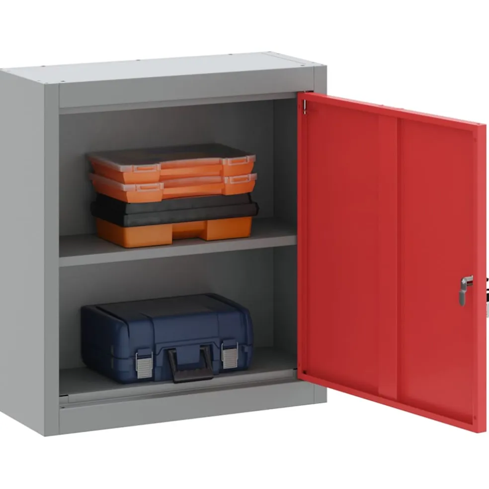 vidaXL Gereedschapskast met plank Rood en Grijs 50 x 20 x 55 cm Staal