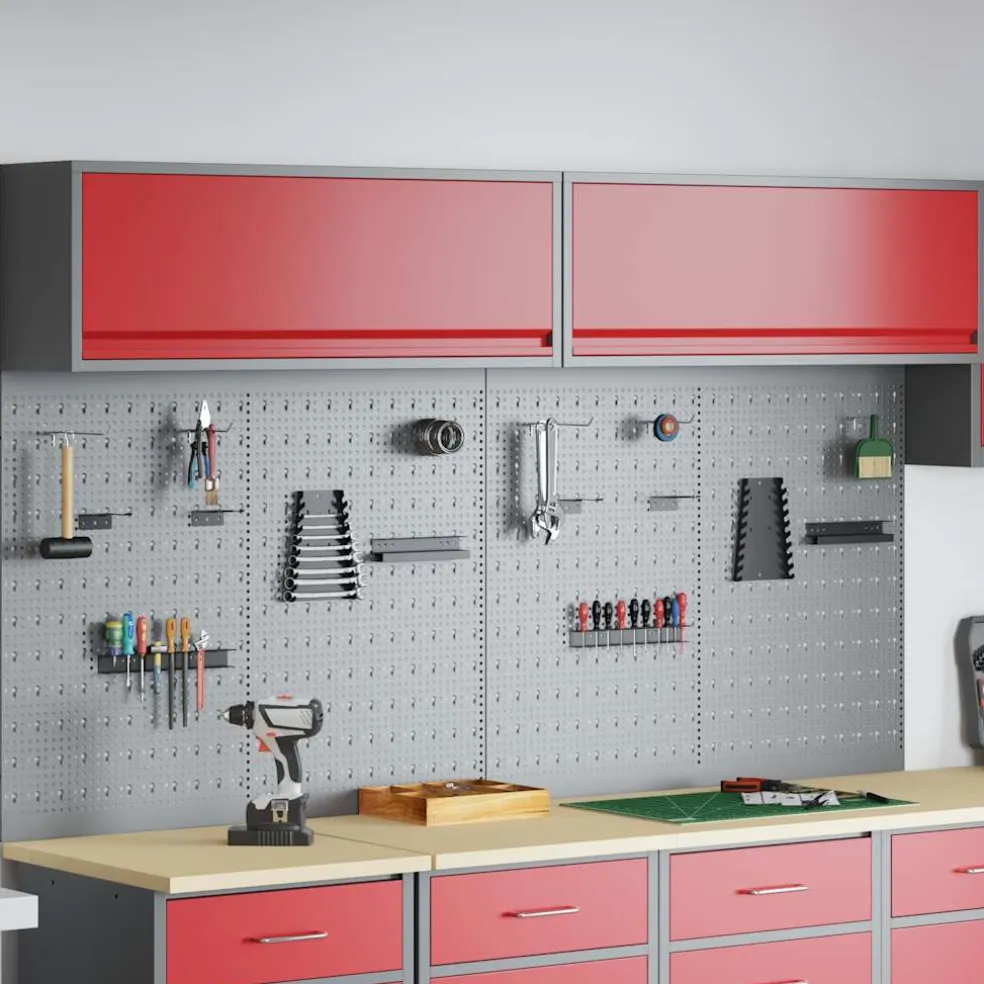 vidaXL Gereedschapskast set met plank 6 st Rood Gepoedercoat staal