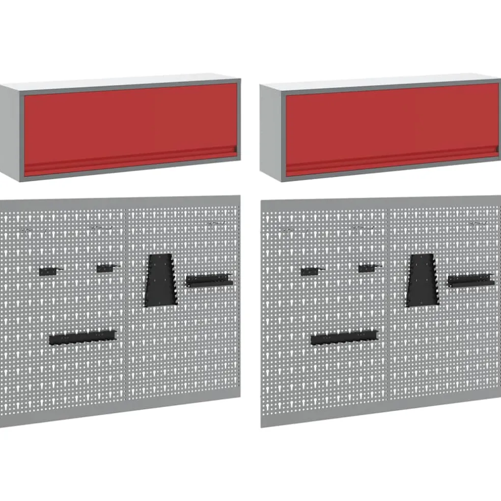 vidaXL Gereedschapskast set met plank 6 st Rood Gepoedercoat staal