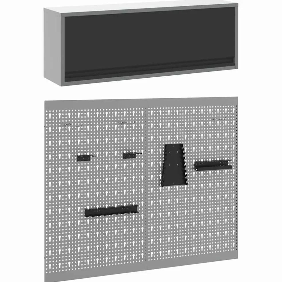vidaXL Gereedschapskast set met plank 3 st Zwart Gepoedercoat staal