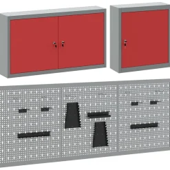vidaXL Gereedschapskast set met plank 5 st Rood Gepoedercoat staal