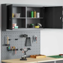 vidaXL Gereedschapskast set met plank 3 st Zwart Gepoedercoat staal