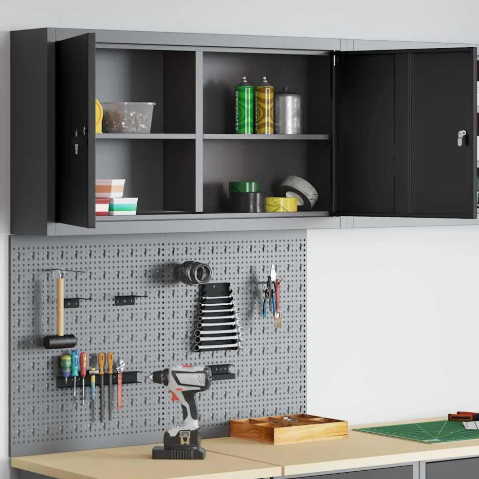vidaXL Gereedschapskast set met plank 3 st Zwart Gepoedercoat staal