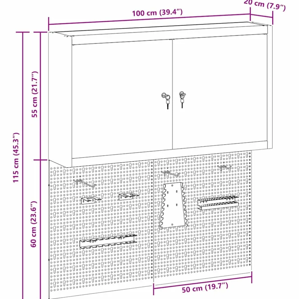 vidaXL Gereedschapskast set met plank 3 st Zwart Gepoedercoat staal
