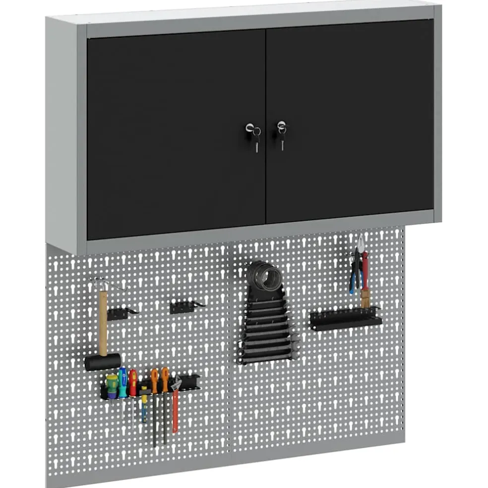 vidaXL Gereedschapskast set met plank 3 st Zwart Gepoedercoat staal