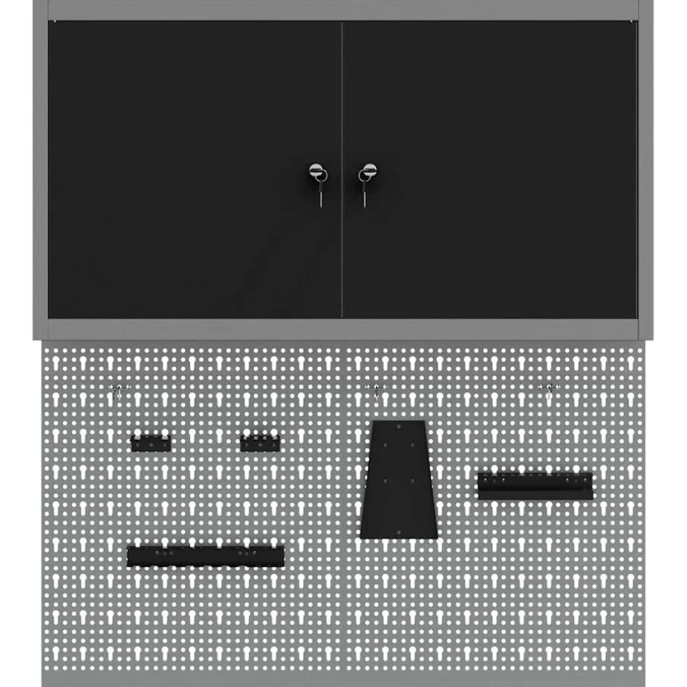 vidaXL Gereedschapskast set met plank 3 st Zwart Gepoedercoat staal