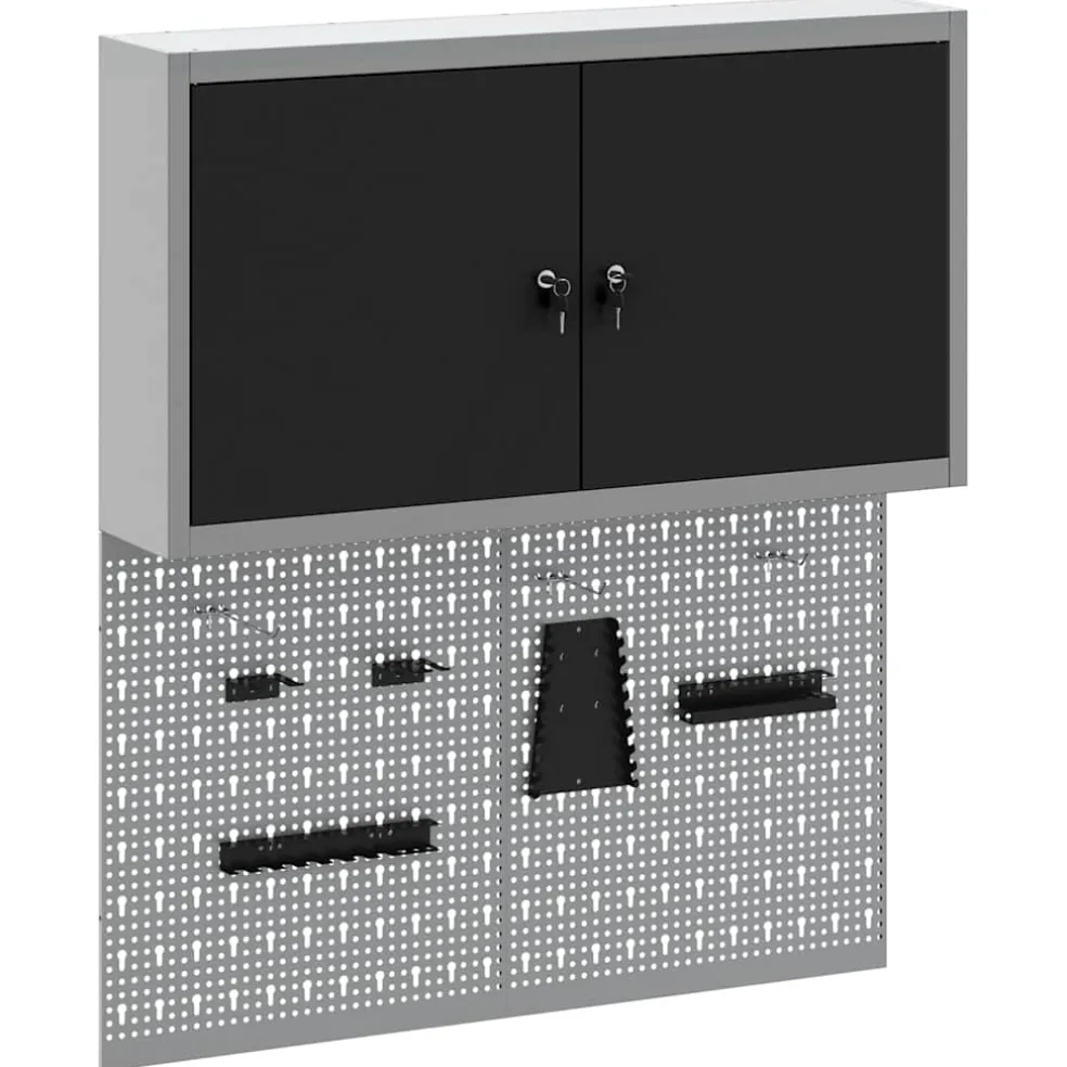 vidaXL Gereedschapskast set met plank 3 st Zwart Gepoedercoat staal