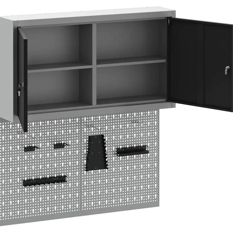 vidaXL Gereedschapskast set met plank 3 st Zwart Gepoedercoat staal