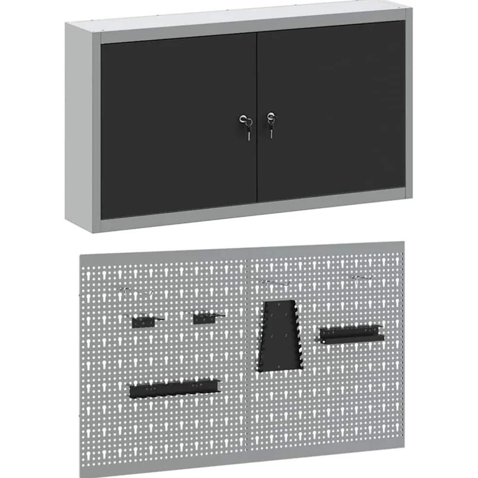 vidaXL Gereedschapskast set met plank 3 st Zwart Gepoedercoat staal