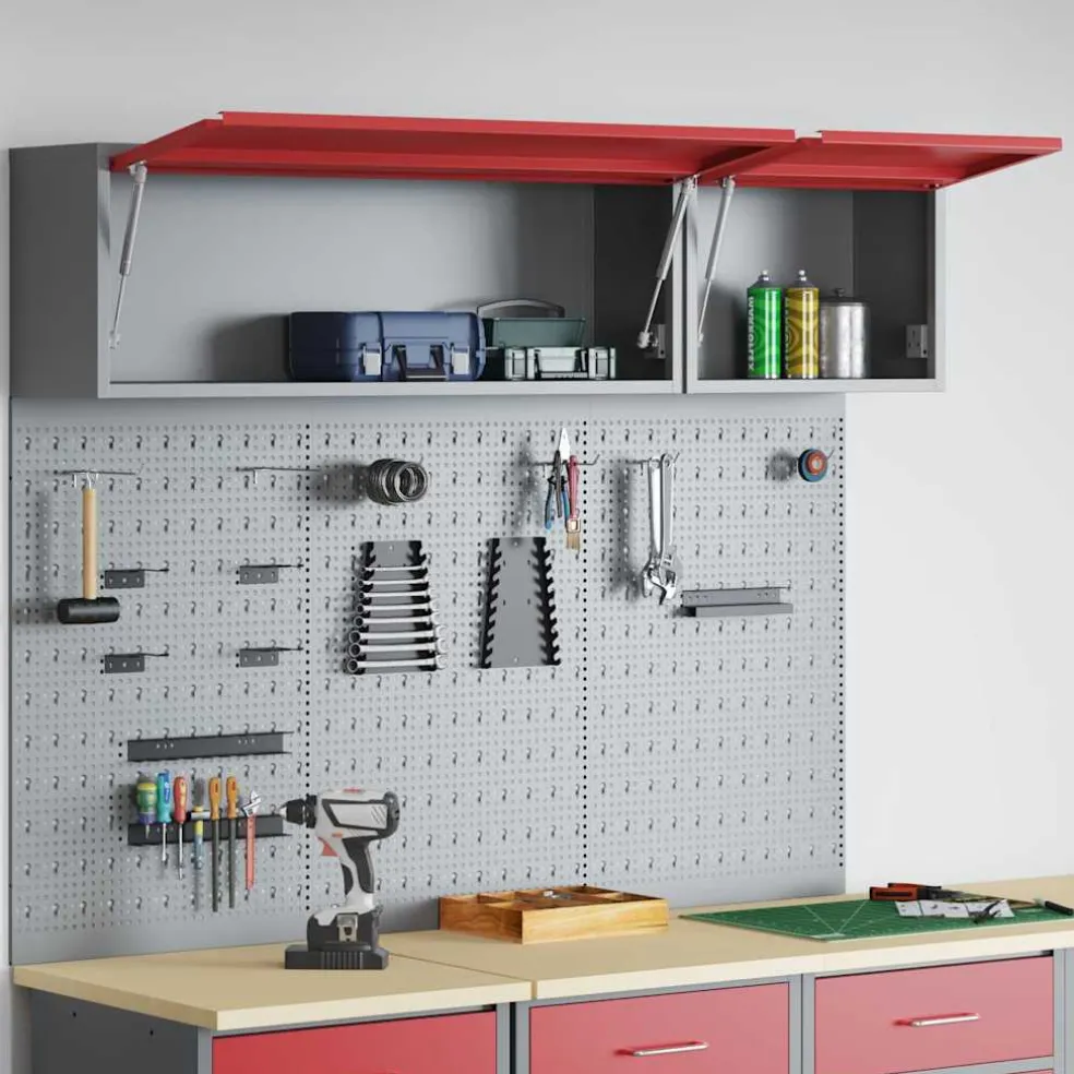 vidaXL Gereedschapskast set met plank 5 st Rood Gepoedercoat staal