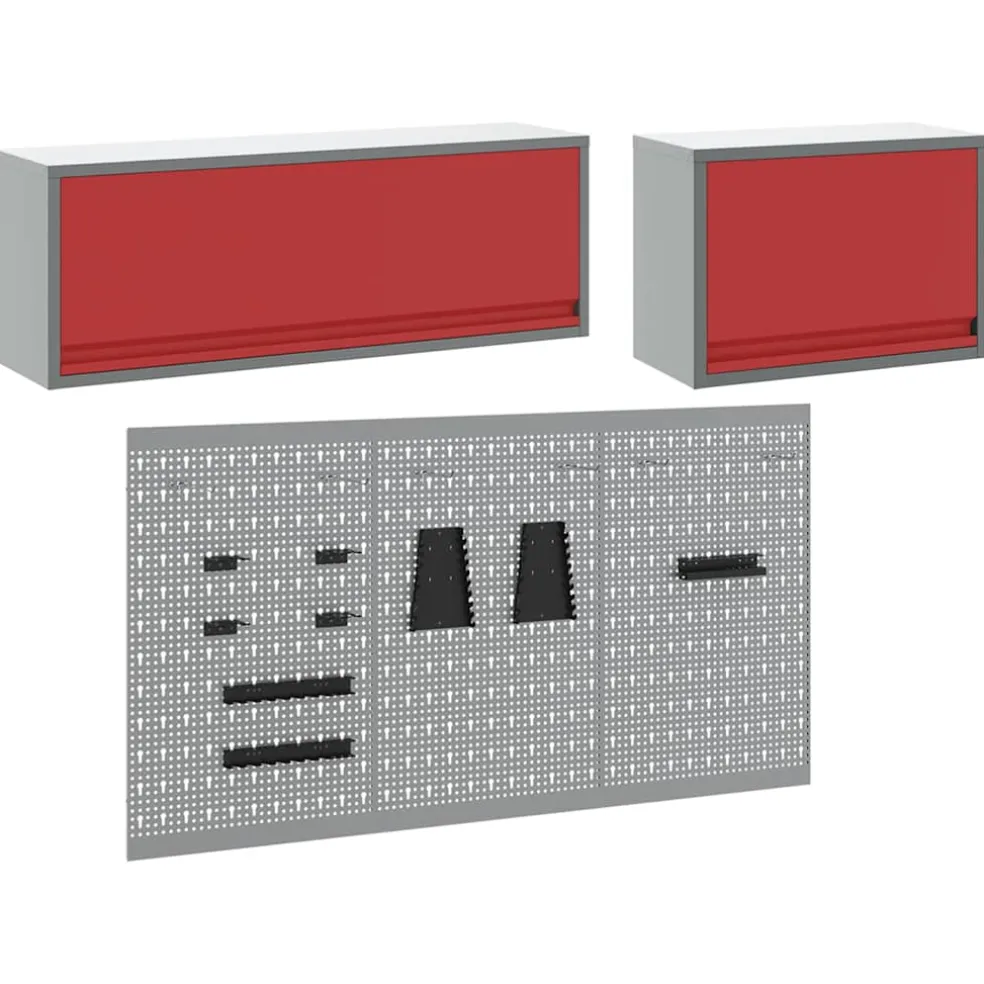 vidaXL Gereedschapskast set met plank 5 st Rood Gepoedercoat staal
