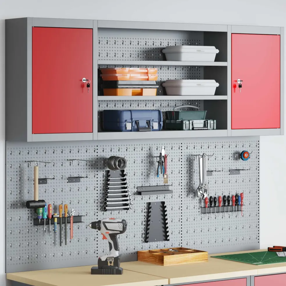 vidaXL Gereedschapskast set met plank 6 st Rood Gepoedercoat staal